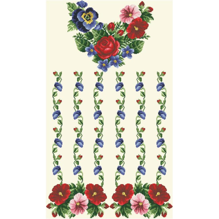 БЖ035кМнннн Вишиванка жіноча Мальви, троянди, атлас-котон, бежевий, р. 42-54. Барвиста вишиванка. Заготовка для вишивання бісером або нитками