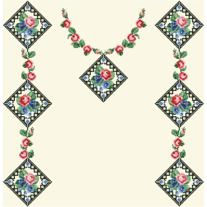 БЖ053кМнннн Вишиванка жіноча Витончені троянди, незабудки, атлас-котон, бежевий, р. 42-54. Барвиста вишиванка. Заготовка для вишивання бісером або нитками