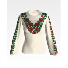 БЖ062кМнннн Вишиванка жіноча Борщівська. Ніжні троянди, атлас-котон, бежевий, р. 42-54. Барвиста вишиванка. Заготовка для вишивання бісером або нитками