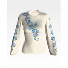 БЖ085кМнннн Вишиванка жіноча Блакитні орхідеї, атлас-котон, бежевий, р. 42-54. Барвиста вишиванка. Заготовка для вишивання бісером або нитками