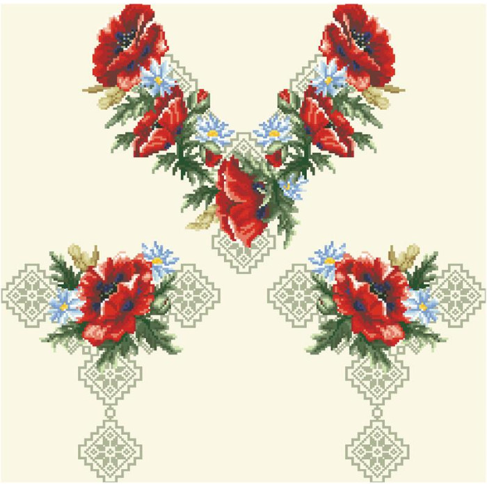 БЖ086кМнннн Вишиванка жіноча Маковий розмай, атлас-котон, бежевий, р. 42-54. Барвиста вишиванка. Заготовка для вишивання бісером або нитками