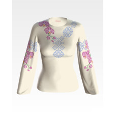 БЖ087кМнннн Вишиванка жіноча Ніжні орхідеї, атлас-котон, бежевий, р. 42-54. Барвиста вишиванка. Заготовка для вишивання бісером або нитками