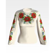 БЖ102кМнннн Вишиванка жіноча Маки, ромашки, незабудки, атлас-котон, бежевий, р. 42-54. Барвиста вишиванка. Заготовка для вишивання бісером або нитками