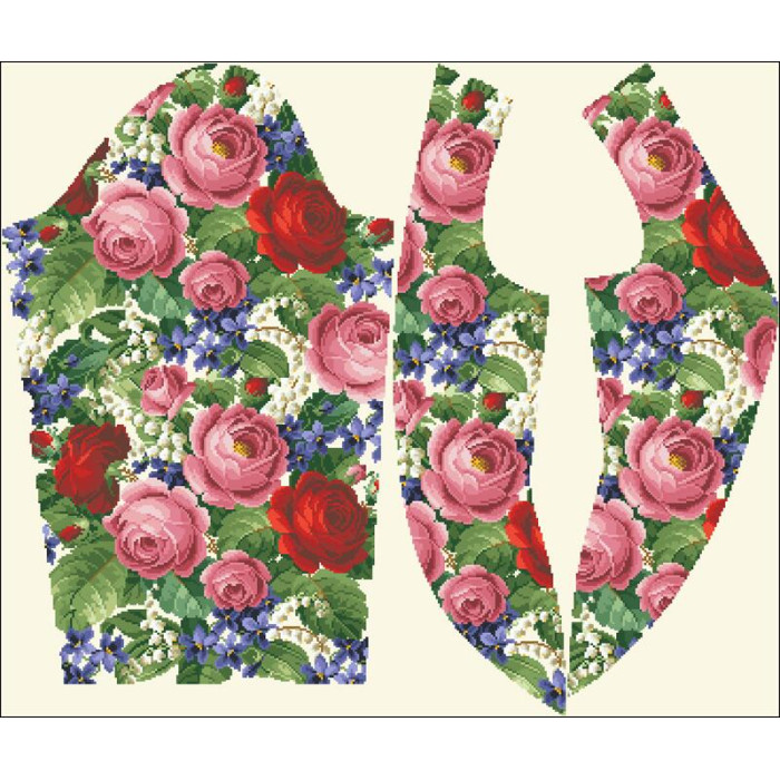 БЖ173кМнннн Вишиванка жіноча Розкішні троянди, фіалки, атлас-котон, бежевий, р. 42-54. Барвиста вишиванка. Заготовка для вишивання бісером або нитками
