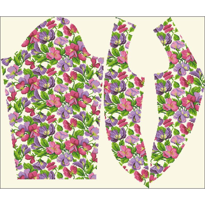 БЖ176кМнннн Вишиванка жіноча Фіалки, атлас-котон, бежевий, р. 42-54. Барвиста вишиванка. Заготовка для вишивання бісером або нитками