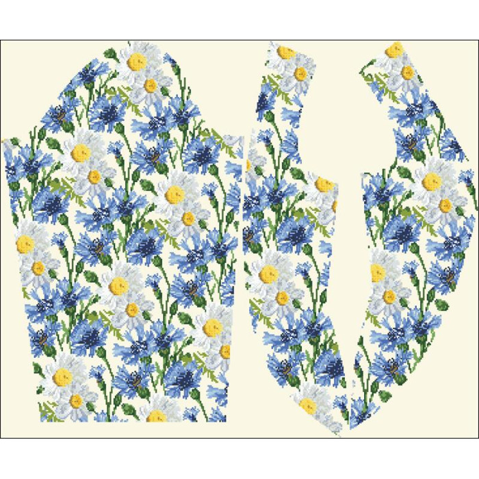 БЖ177кМнннн Вишиванка жіноча Волошки і ромашки, атлас-котон, бежевий, р. 42-54. Барвиста вишиванка. Заготовка для вишивання бісером або нитками