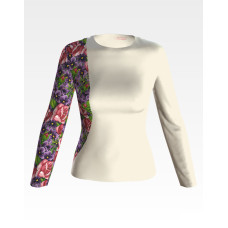 БЖ179кМнннн Вишиванка жіноча Фіалки і троянди, атлас-котон, бежевий, р. 42-54. Барвиста вишиванка. Заготовка для вишивання бісером або нитками