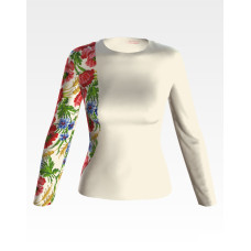 БЖ180кМнннн Вишиванка жіноча Червоні маки, волошки, атлас-котон, бежевий, р. 42-54. Барвиста вишиванка. Заготовка для вишивання бісером або нитками