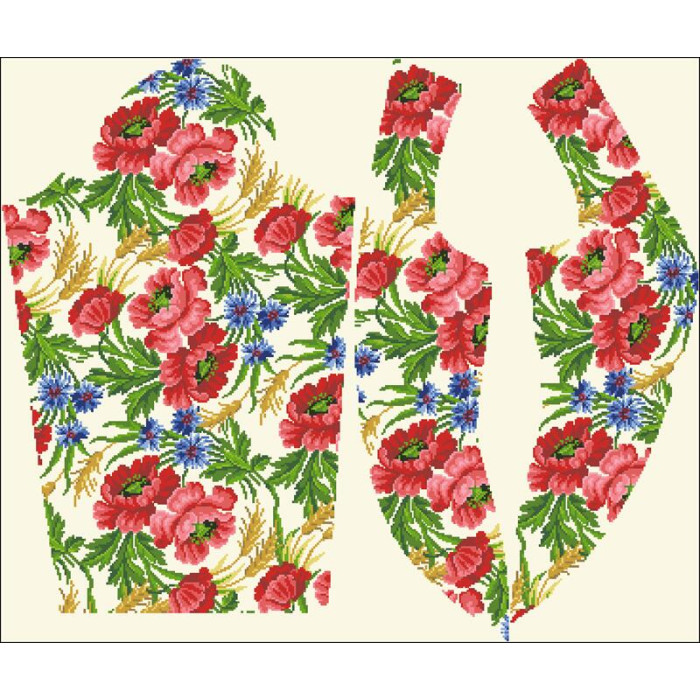 БЖ180кМнннн Вишиванка жіноча Червоні маки, волошки, атлас-котон, бежевий, р. 42-54. Барвиста вишиванка. Заготовка для вишивання бісером або нитками