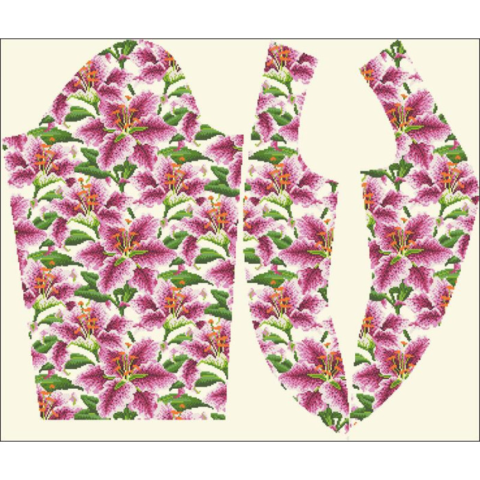 БЖ181кМнннн Вишиванка жіноча Розкішні лілії, атлас-котон, бежевий, р. 42-54. Барвиста вишиванка. Заготовка для вишивання бісером або нитками