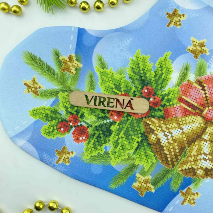 ЧН_016 Virena Заготовка для вишивки бісером - Чобіток для подарунків святковий з дзвіночками 25х32 см (схема на габардині)