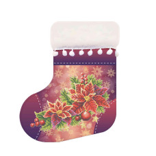 ЧН_017 Virena Заготовка для вишивки бісером - Чобіток для подарунків святковий з різдвяними квітами 25х32 см (схема на габардині)