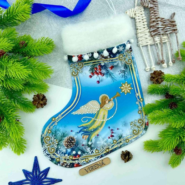 ЧН_019 Virena Заготовка для вишивки бісером - Чобіток для подарунків святковий янгол з зіркою 25х32 см (схема на габардині)