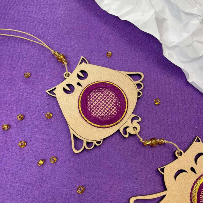 D-06 Кольорова Набір для вишивки нитками по дереву - Магічні сови, 12х7 см