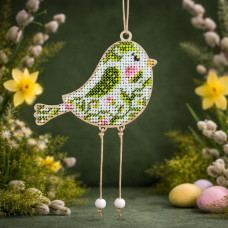 D-07 Кольорова Набір для вишивки бісером по дереву- Іграшка Весняна Пташка, 9x7 см
