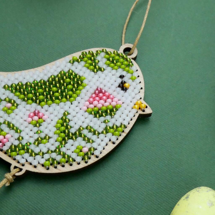 D-07 Кольорова Набір для вишивки бісером по дереву- Іграшка Весняна Пташка, 9x7 см