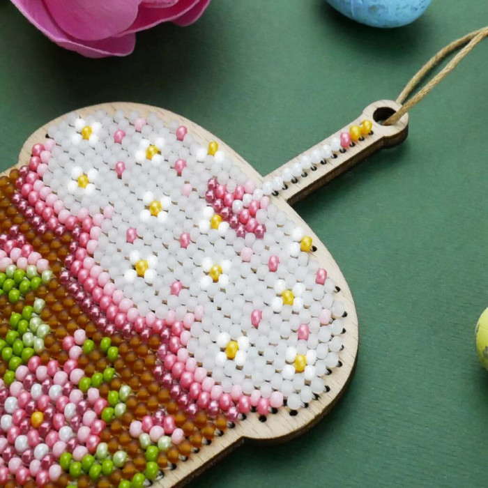 D-08 Кольорова Набір для вишивки бісером по дереву- Іграшка Святкова Паска, 9x7 см