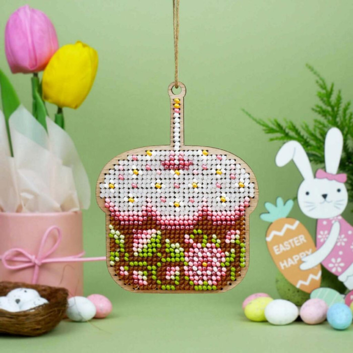 D-08 Кольорова Набір для вишивки бісером по дереву- Іграшка Святкова Паска, 9x7 см