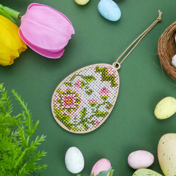 D-10 Кольорова Набір для вишивки бісером по дереву- Іграшка Великодня Писанка, 9x7 см