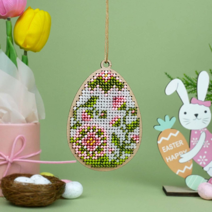 D-10 Кольорова Набір для вишивки бісером по дереву- Іграшка Великодня Писанка, 9x7 см