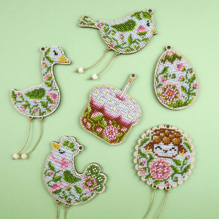 D-10 Кольорова Набір для вишивки бісером по дереву- Іграшка Великодня Писанка, 9x7 см