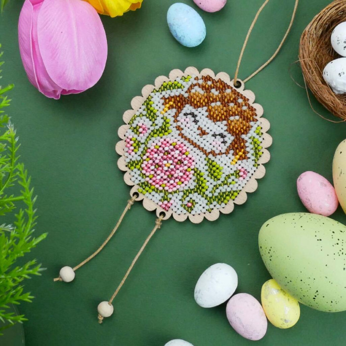 D-12 Кольорова Набір для вишивки бісером по дереву- Іграшка Баранчик Тепла, 8x8 см