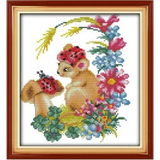 D116JS Мишка-красуня, 25x27 см. Joy Sunday. Набір для вишивки хрестиком на канві з нанесеним малюнком