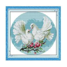 D227JS Закохані білі голуби, 36x30 см. Joy Sunday. Набір для вишивки хрестиком на канві з нанесеним малюнком
