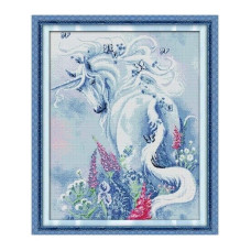 D322JS Сад Єдинорога, 49x60 см. Joy Sunday. Набір для вишивки хрестиком на канві з нанесеним малюнком