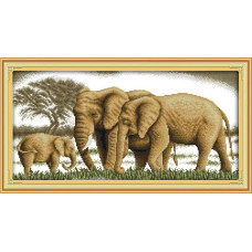 D713JS Joy Sunday Набір для вишивки друкованим хрестиком - Сім'я слонів 28x49 см, Aida14