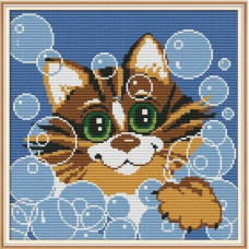 DA252JS Joy Sunday Набір для вишивки друкованим хрестиком - Котик у бульбашках 31x31 см, Aida14