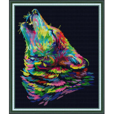 DA697JS Joy Sunday Набір для вишивки друкованим хрестиком - Райдужний вовк 46x40 см, Aida14