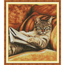 DA965JS Joy Sunday Набір для вишивки друкованим хрестиком - Кіт читає новини 50x44 см, Aida14