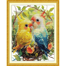 DB018JS Joy Sunday Набір для вишивки друкованим хрестиком - Пара папуг 47x37 см, Aida14