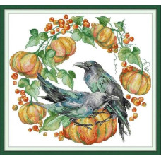 DB105JS Joy Sunday Набір для вишивки друкованим хрестиком - Ворони та гарбузи 34x36 см, Aida14