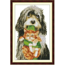 DB106JS Joy Sunday Набір для вишивки друкованим хрестиком - Собака з кошеням 41x28 см, Aida14