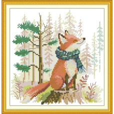 DB109JS Joy Sunday Набір для вишивки друкованим хрестиком - Лисичка в шарфику 21x21 см, Aida14