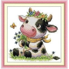 DB110JS Joy Sunday Набір для вишивки друкованим хрестиком - Маленька корівка 20x19 см, Aida14