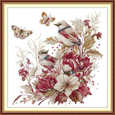 DB111JS Joy Sunday Набір для вишивки друкованим хрестиком - Осінні пташки 33x33 см, Aida14