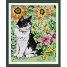 DB121JS Joy Sunday Набір для вишивки друкованим хрестиком - Кіт у квітах 30х35 см, Aida 14 ct (схема на канві) DB121JS Joy Sunday Набір для вишивки друкованим хрестиком - Кіт у квітах 30х35 см, Aida 14 ct (схема на канві)