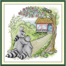 DB128JS Joy Sunday Набір для вишивки друкованим хрестиком - Дім єнота 26х26 см, Aida 14 ct (схема на канві) DB128JS Joy Sunday Набір для вишивки друкованим хрестиком - Дім єнота 26х26 см, Aida 14 ct (схема на канві)