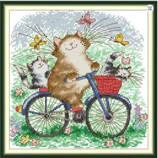 DB132JS Joy Sunday Набір для вишивки друкованим хрестиком - Котяча родина на прогулянці  28х28 см, Aida 14 ct (схема на канві) DB132JS Joy Sunday Набір для вишивки друкованим хрестиком - Котяча родина на прогулянці  28х28 см, Aida 14 ct (схема на канві)