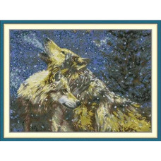 DB149JS Joy Sunday Набір для вишивки друкованим хрестиком - Виючі вовки в снігу 42x56 см, Aida14