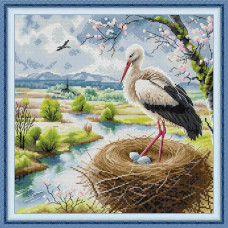 DB153JS Joy Sunday Набір для вишивки друкованим хрестиком - Лелека 34x34 см, Aida14
