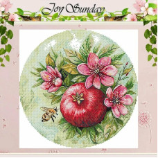 DK313JS Joy Sunday Набір для вишивки друкованим хрестиком - Квіти граната та бджоли 37x37 см, Aida 14