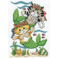 dw3466 Design Works Набір для вишивки рахунковим хрестиком - Коти-русалки 12,7x17,8 см, Aida14