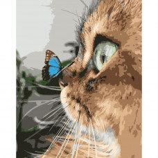 DY021 Котик з метеликом, 40х50 см. Strateg. Картина за номерами (Стратег)
