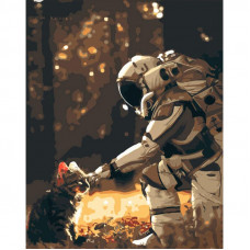 DY355 Космонавт з котиком, 40х50 см. Strateg. Картина за номерами (Стратег)