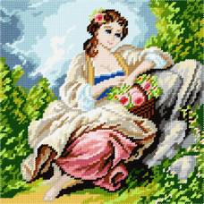 E86 Чарівниця Заготовка для вишивки рахунковим хрестиком - Садівниця, Ф. Буше 25x25 см (схема на страміні)