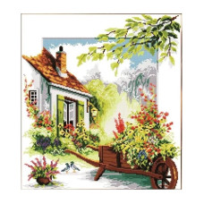 F055-2JS Квітковий двір, 44x50 см. Joy Sunday. Набір для вишивки хрестиком на канві з нанесеним малюнком